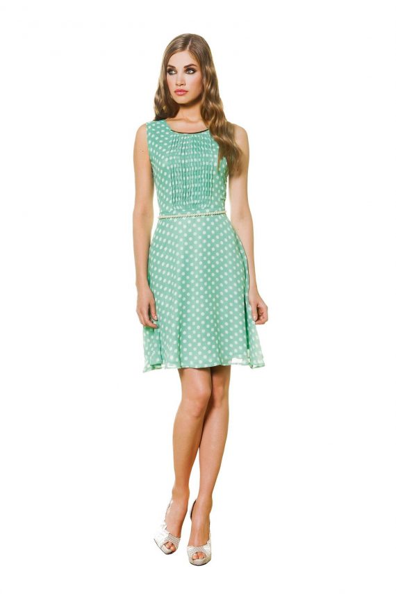 Vestido Lunares con Cinturón Perlas Olimara