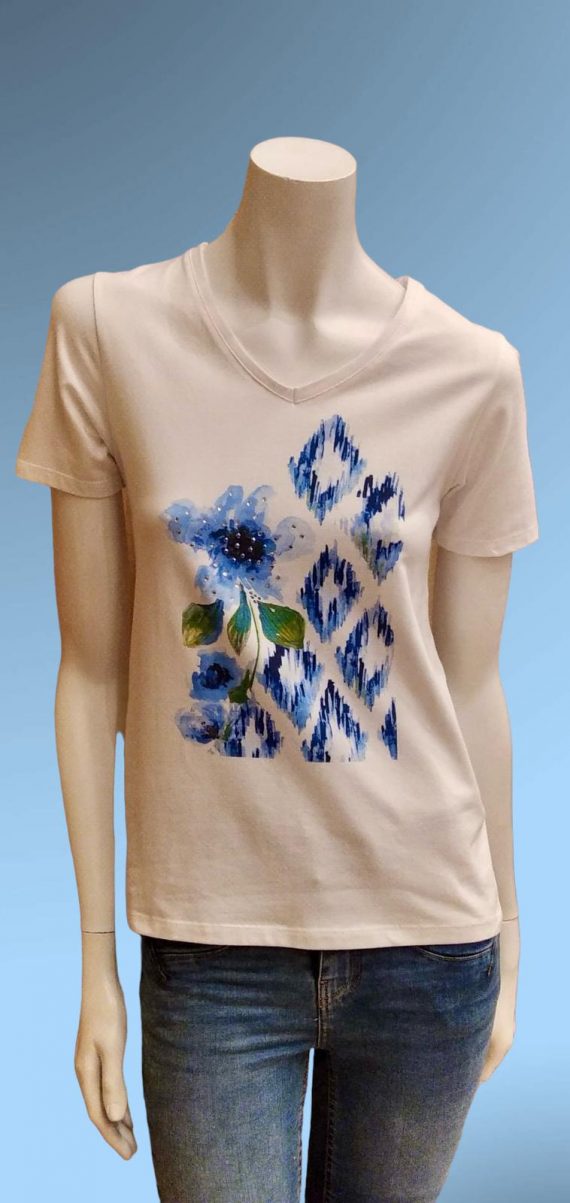 Camiseta Strass Flor Azul