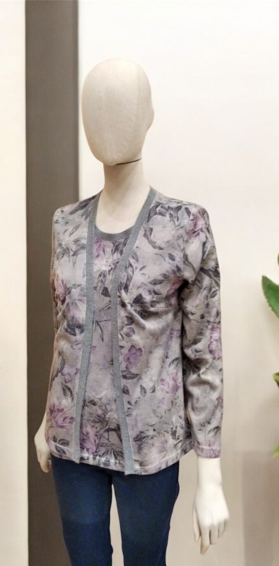 FALSO TWIN SET FLORES GRIS