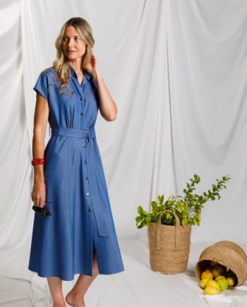 Vestido Denin Con Cuello Camisero